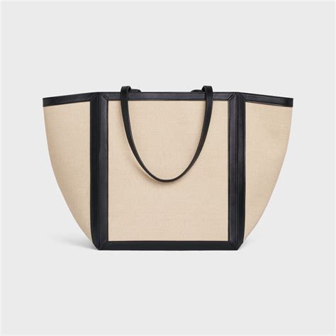 CELINE Canvas Calfskin Square Cabas Tote Vanilla Black 